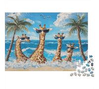1000 Pieces Tropical Giraffe Beach Paper Jigsaw Puzzle for Adults Brain Training Educational Ocean Animal Puzzle Home Wall Decor 52x38cm/1000pcs