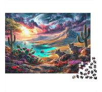 1000 Pieces Two Lynxes, Desert Coast, Twin Moons Educational Games Puzzle Jigsaw Puzzles Scenery Fun Challenge for Adults, Home Decor Jigsaw 38x26cm/1000pcs