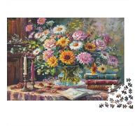 1000 Pieces Vintage Floral Paper Jigsaw Puzzle Adult Mental Training Thick Cardboard Home Wall Decor Relaxing Flowers Jigsaw 38x26cm/1000pcs