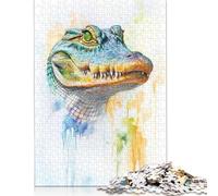 1000 Pieces Watercolor Alligator Portrait for Adults Difficult Jigsaw Puzzles Puzzles for Adults Family Activity Jigsaw Puzzles 1000pcs (75x50cm)