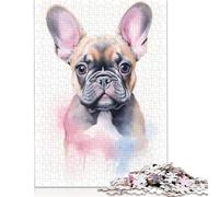 1000 Pieces Watercolor French Bulldog Creative Square Wooden Jigsaw Puzzles for Adults Educational Game Challenge Toy 1000pcs (75x50cm)