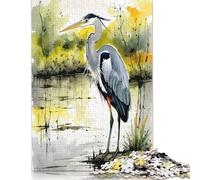 1000 Pieces Watercolor Grey Heron Creative Square Jigsaw Puzzles for Adults And Wooden Puzzles Challenging Game 1000pcs (75x50cm)