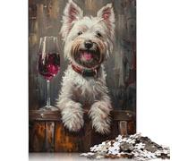 1000 Pieces Westie Glass of Red Wine Jigsaw Puzzles for Adults Wooden Puzzles for Adults Teenager Man Woman Gift 1000pcs (75x50cm)