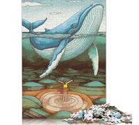 1000 Pieces Whale And Girl Creative Square Wooden Jigsaw Puzzles for Adults Educational Game Challenge Toy 1000pcs (75x50cm)