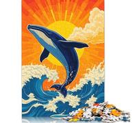1000 Pieces Whale Breaching Ocean Waves at Sunset Square Jigsaw Puzzles for Adults And Wooden Puzzles 1000pcs (75x50cm)
