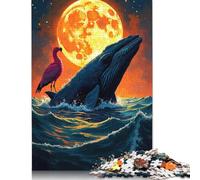 1000 Pieces Whale, Flamingo, And Moon Fantasy Art Creative Square Wooden Jigsaw Puzzles for Adults Educational Game Challenge Toy 1000pcs (75x50cm)