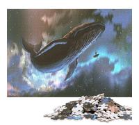 1000 Pieces Whale Flying in The Sky 80s Retro Jigsaw Square Puzzle for Adults Wooden Puzzles Unique Challenge Games 1000pcs (75x50cm)