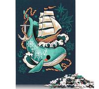 1000 Pieces Whale Ship Tattoo Creative Square Jigsaw Puzzles for Adults And Paper Puzzles Challenging Game 38x26cm/1000pcs