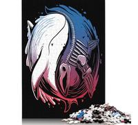 1000 Pieces Whale Yin Yang Skeleton Jigsaw Square Puzzle for Adults Wooden Puzzles Unique Challenge Games 1000pcs (75x50cm)