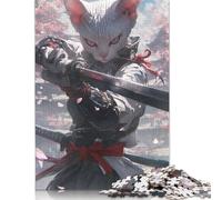 1000 Pieces White Cat Samurai Jigsaw Puzzles for Adults Jigsaw Puzzle for Family Time Brain Challenge 1000pcs (75x50cm)