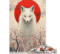 1000 Pieces White Fox with Red Sun for Adults Difficult Jigsaw Puzzles Paper Puzzle for Adults And Teenager Funny Jigsaw Puzzles 38x26cm/1000pcs