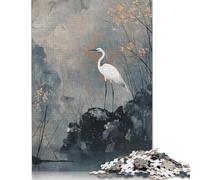 1000 Pieces White Heron in Misty Landscape Jigsaw Puzzles for Adults Paper Puzzle Educational Game for Adult Teenagers 1000pcs (75x50cm)