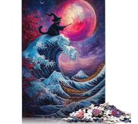 1000 Pieces Wizard Cat And The Great Wave Jigsaw Puzzle Difficulty Puzzle Education Games Toys (75x50cm)