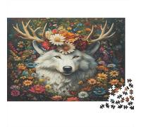 1000 Pieces Wolf Floral Antler Art Paper Jigsaw for Adults Educational Home Decor Brain Training Puzzle 70x50cm/1000pcs