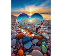 1000 Pieces Wooden Jigsaw Puzzle For Adult Crystal Heart Beach Ocean Sunrise Sunset Nature Puzzle Home Wall Decor Diy Leisure Game Fun Toy Gift Suitable Family Friends