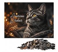 1000 Pieces Wooden Jigsaw Puzzle for Adults, Adorable American Wirehair | Section-by-section building - a practical indoor pastime on quiet evenings.