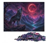 1000 Pieces Wooden Jigsaw Puzzle for Adults, Alpha Wolf Howling at Red Moon | A focused indoor hobby: a clear build method on quiet evenings.