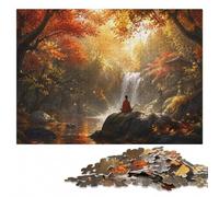 1000 Pieces Wooden Jigsaw Puzzle for Adults, Autumn Meditation by Waterfall | For puzzle fans: Adult Puzzle: structured assembly from border to image details on quiet evenings.