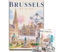 1000 Pieces Wooden Jigsaw Puzzle for Adults, Brussels Belgium Travel Poster | A flexible puzzle activity - focused tabletop leisure over several sessions.