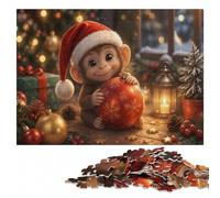 1000 Pieces Wooden Jigsaw Puzzle for Adults, Christmas Monkey Ornament | A focused indoor hobby - focused tabletop leisure at your own pace.