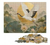 1000 Pieces Wooden Jigsaw Puzzle for Adults, Crane flying over lotus pond