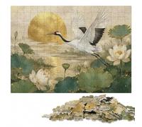 1000 Pieces Wooden Jigsaw Puzzle for Adults, Crane flying over lotus pond | Jigsaw Puzzle for Adults - New Year gift for puzzle lovers with home hobby for puzzle fans.