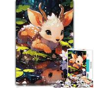 1000 Pieces Wooden Jigsaw Puzzle for Adults, Cute Fawn Creature by Water | During puzzle time: Adult Jigsaw Puzzle - clear image areas for detailed puzzle work at home.