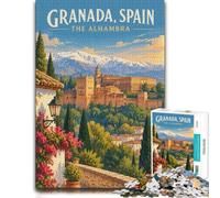 1000 Pieces Wooden Jigsaw Puzzle for Adults, Granada, Spain - The Alhambra | Border-first building - steady puzzle progress at your own pace.
