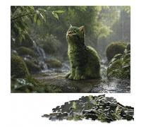 1000 Pieces Wooden Jigsaw Puzzle for Adults, Green kitten in the rain | Jigsaw Puzzle: family tabletop activity alone or together.