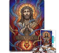 1000 Pieces Wooden Jigsaw Puzzle for Adults, Jesus Christ with Sacred Heart | A screen-free tabletop activity - a clear section-by-section approach on weekends.