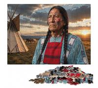 1000 Pieces Wooden Jigsaw Puzzle for Adults, Native American Man Portrait | A screen-free tabletop activity - less screen time at home on quiet evenings.