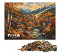 1000 Pieces Wooden Jigsaw Puzzle for Adults, Park City Autumn Landscape | Jigsaw Puzzle for Adults - piece-by-piece progress toward a clear completion goal at home.