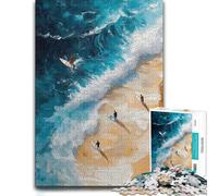 1000 Pieces Wooden Jigsaw Puzzle for Adults, Surfers on the Beach Painting | Fresh-start puzzle gift: hands-on indoor leisure at your own pace.