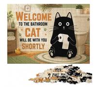 1000 Pieces Wooden Jigsaw Puzzle for Adults, Welcome to the Bathroom Cat | Image-area sorting - a clear build method during indoor leisure.
