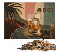 1000 Pieces Wooden Jigsaw Puzzle for Adults, Whiskey Glass with Ice Cubes | Fresh-start puzzle gift with indoor weekend activity over several sessions.