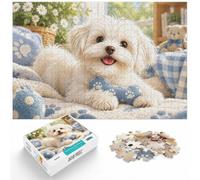 1000 Pieces Wooden Jigsaw Puzzle for Adults, White Maltese Dog Toy | Image-area sorting - a clear section-by-section approach over several sessions.