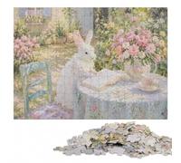 1000 Pieces Wooden Jigsaw Puzzle for Adults, White Rabbit Reading in Garden | Jigsaw Puzzle: clear image areas for detailed puzzle work in spare time.