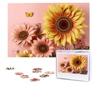 1000 Pieces Wooden Puzzles for Adults, Big Sunflower Personalized Jigsaw Puzzle Interesting Custom Photo Puzzles Gift for Holiday Birthday Wedding Anniversay