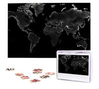 1000 Pieces Wooden Puzzles for Adults, Black World Map Personalized Jigsaw Puzzle Interesting Custom Photo Puzzles Gift for Holiday Birthday Wedding Anniversay
