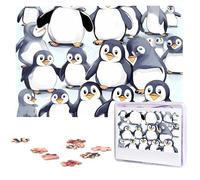 1000 Pieces Wooden Puzzles for Adults, Many Cute Baby Penguins Sketch Personalized Jigsaw Puzzle Interesting Custom Photo Puzzles Gift for Holiday Birthday Wedding Anniversay