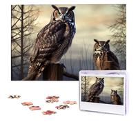 1000 Pieces Wooden Puzzles for Adults Personalized Owl Sitting Tree Fence Jigsaw Puzzle Interesting Custom Photo Puzzles Gift for Holiday Birthday Wedding Anniversay