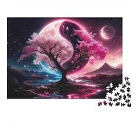 1000 Pieces Yin Yang Sakura Jigsaw Puzzle for Adults Paper Material Mind Training Mandala Art Puzzle Educational Relaxing Home Wall Decor 38x26cm/1000pcs