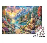 1000 Pieces Zen Scenery Jigsaw Puzzle for Adults Thickened Paper Buddha Meditation Landscape Puzzle Brain Training Home Decor 38x26cm/1000pcs