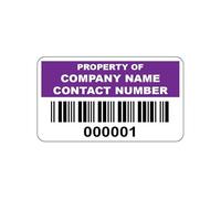 1000 Purple Personalised Barcode Asset Tag Labels Custom Stickers- 38mm x 20mm Permanent Vinyl Labels - Simple to Customize