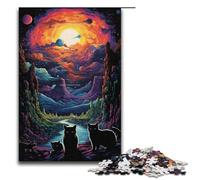 1000 Puzzle Bright Colorful Cats on The Planet Wooden Children's Puzzle Family Parent-child Interaction 1000 PCS(38x26cm)