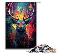 1000 Puzzle Colorful Psychedelic Elk Art Wooden Children's Puzzle Family Parent-child Interaction (size 75x50cm)
