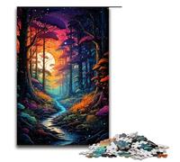 1000 Puzzle Colorful Psychedelic Neon Forest Wooden Children's Puzzle Family Parent-child Interaction 1000 PCS(75x50cm)