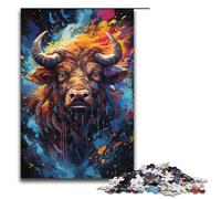 1000 Puzzle Colorful Psychedelic of A Buffalo Ink Painting Wooden Children's Puzzle Family Parent-child Interaction 1000 PCS(38x26cm)