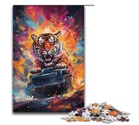 1000 Puzzle Colorful Psychedelic of A Tiger Panzer in Action Wooden Children's Puzzle Family Parent-child Interaction 1000 PCS(38x26cm)