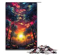 1000 Puzzle Colorful Psychedelic Sunset Landscape Wooden Children's Puzzle Family Parent-child Interaction 1000 PCS(38x26cm)